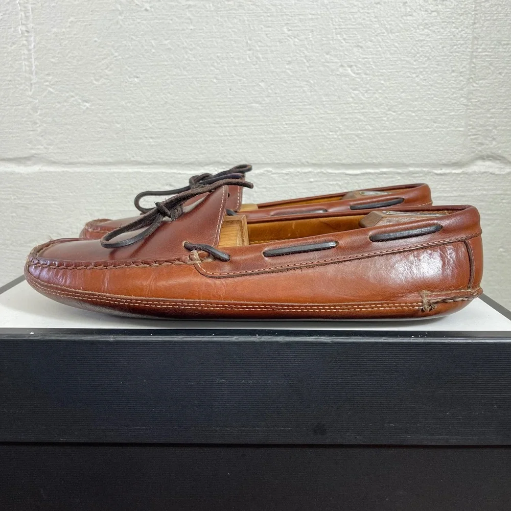 LL Bean Moccasin Slippers Brown Leather Double Sole Slip On Men's Size 10 D
